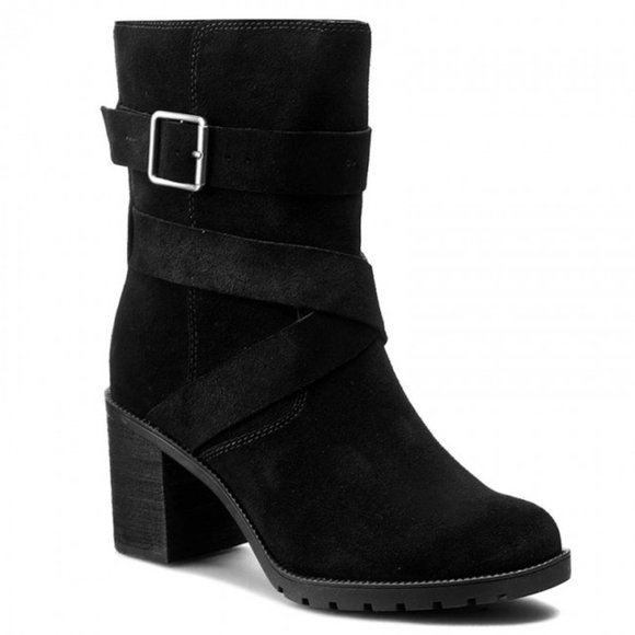 Clarks Shoes - Clarks Malvet Doris Suede Buckle Ankle Bootie Black